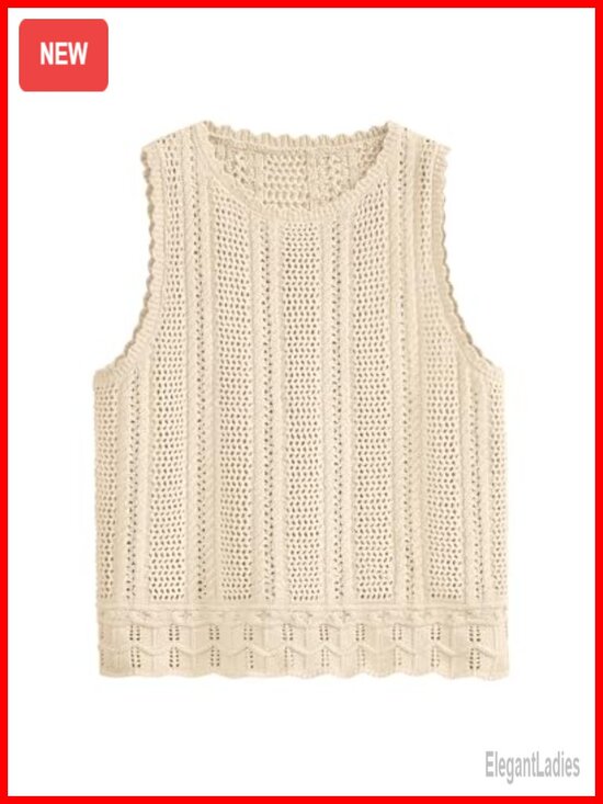Tops - KIRUNDO Crochet Tank Top Womens Sleeveless Sweater Vest Summer Beach Coverup